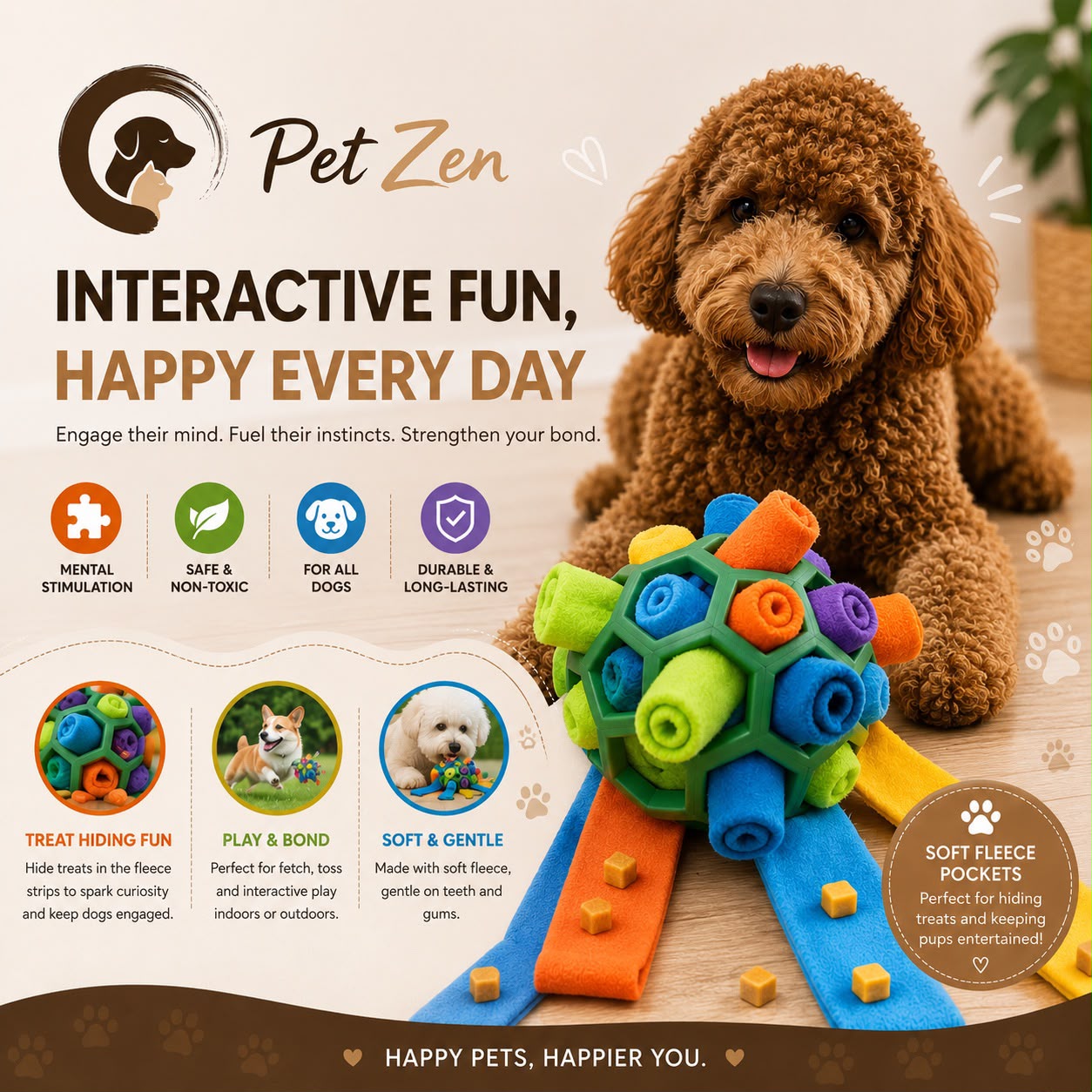 Interactive Dog Treat Puzzle Ball – Snuffle Enrichment Toy for Mental Stimulati