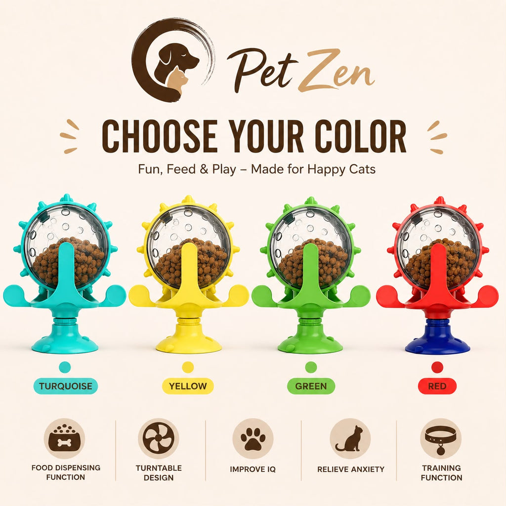 Interactive Cat Treat Dispenser Toy – Suction Cup Spinning Puzzle Feeder