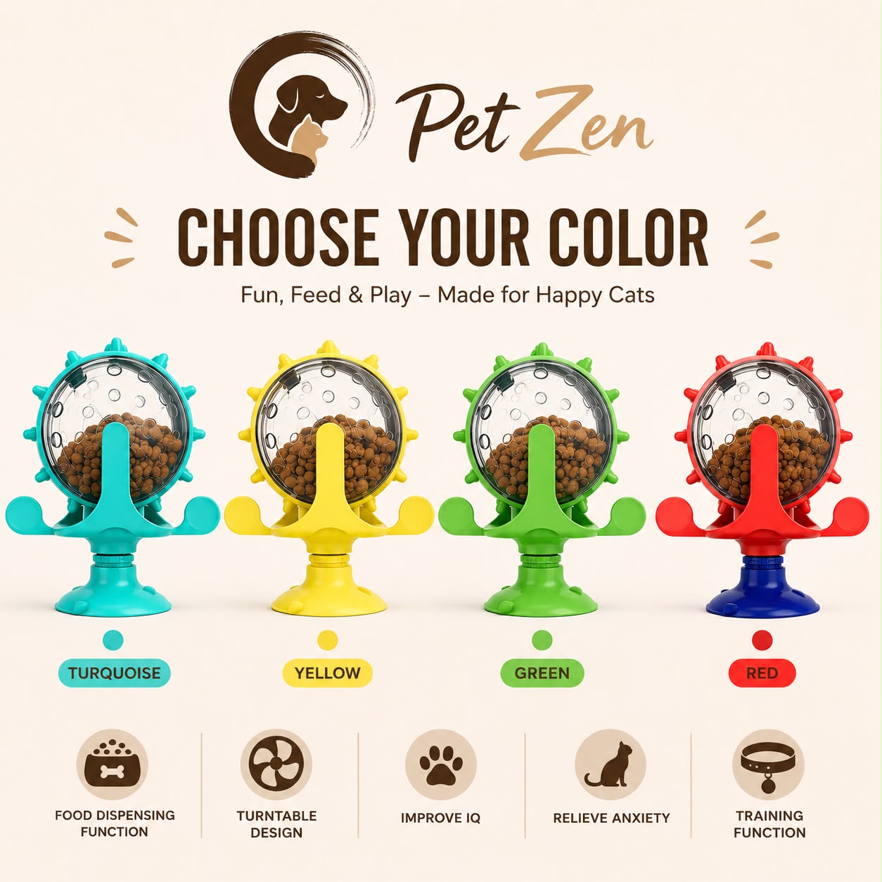 Interactive Cat Treat Dispenser Toy – Suction Cup Spinning Puzzle Feeder