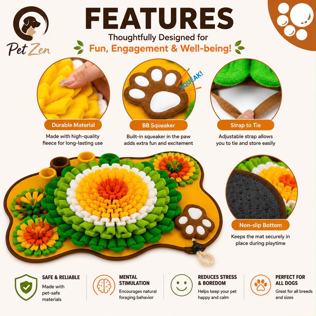 Interactive Dog Snuffle Mat – Slow Feeder Nosework Feeding Mat for Dogs & Cats