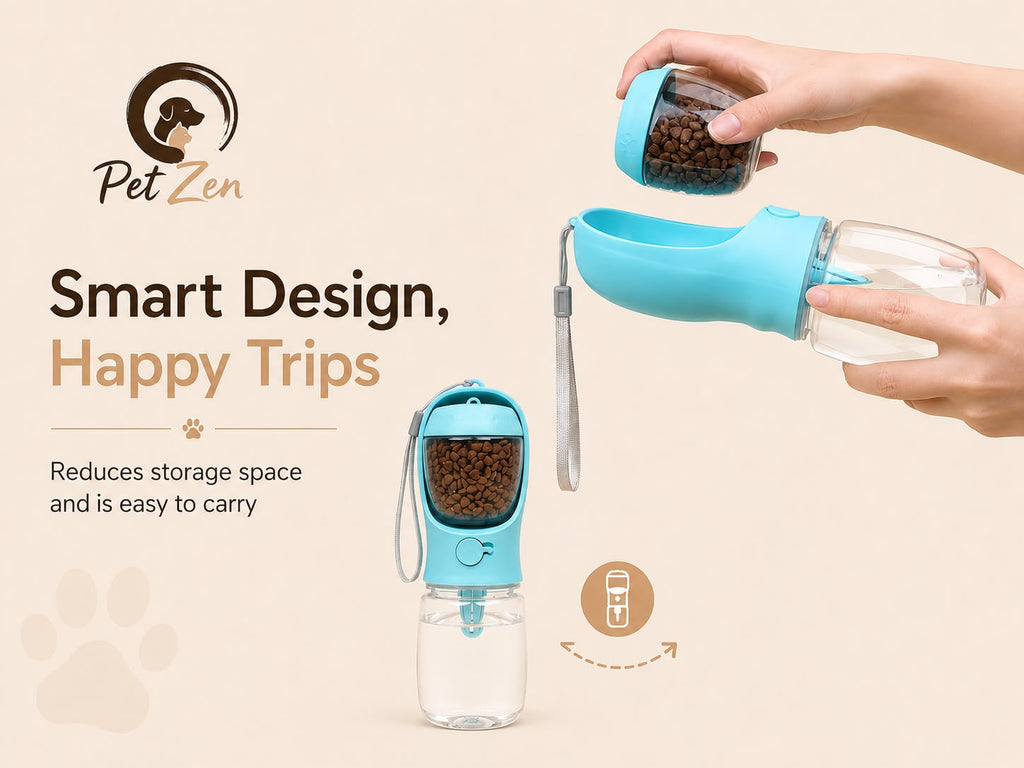 2-in-1 Portable Pet Water Bottle – Food & Water Travel Bottle for Dogs & Cats