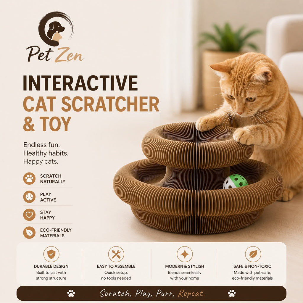 Interactive Foldable Cat Scratcher Toy with Ball – Corrugated Cardboard Scratch Pad for Indoor Cats