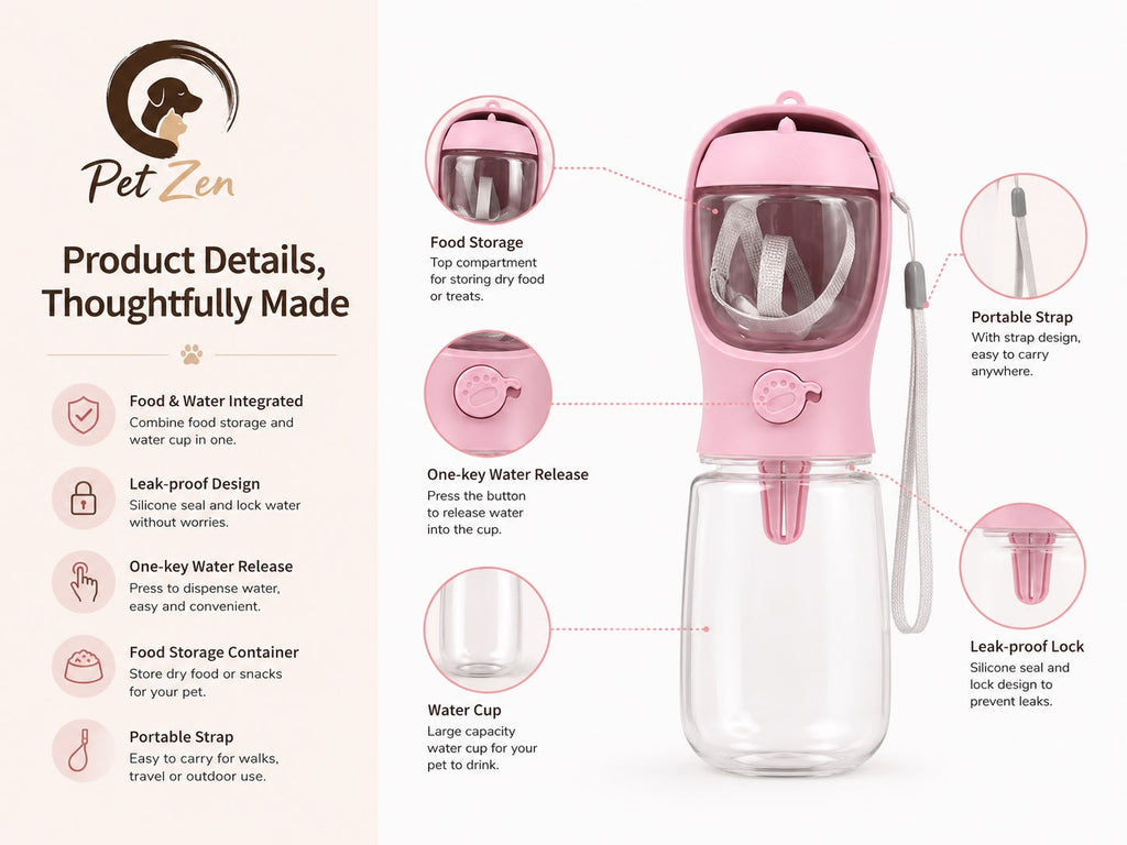 2-in-1 Portable Pet Water Bottle – Food & Water Travel Bottle for Dogs & Cats