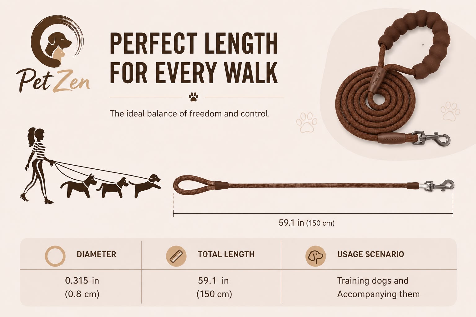 Premium Round Dog Leash – Heavy Duty Durable Rope for Small & Medium Dogs