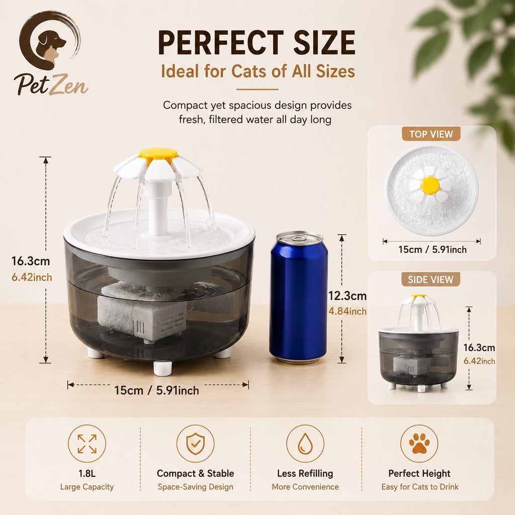 Automatic Cat Water Fountain – 1.8L Ultra-Quiet Filtered Water Dispenser - USB Electric