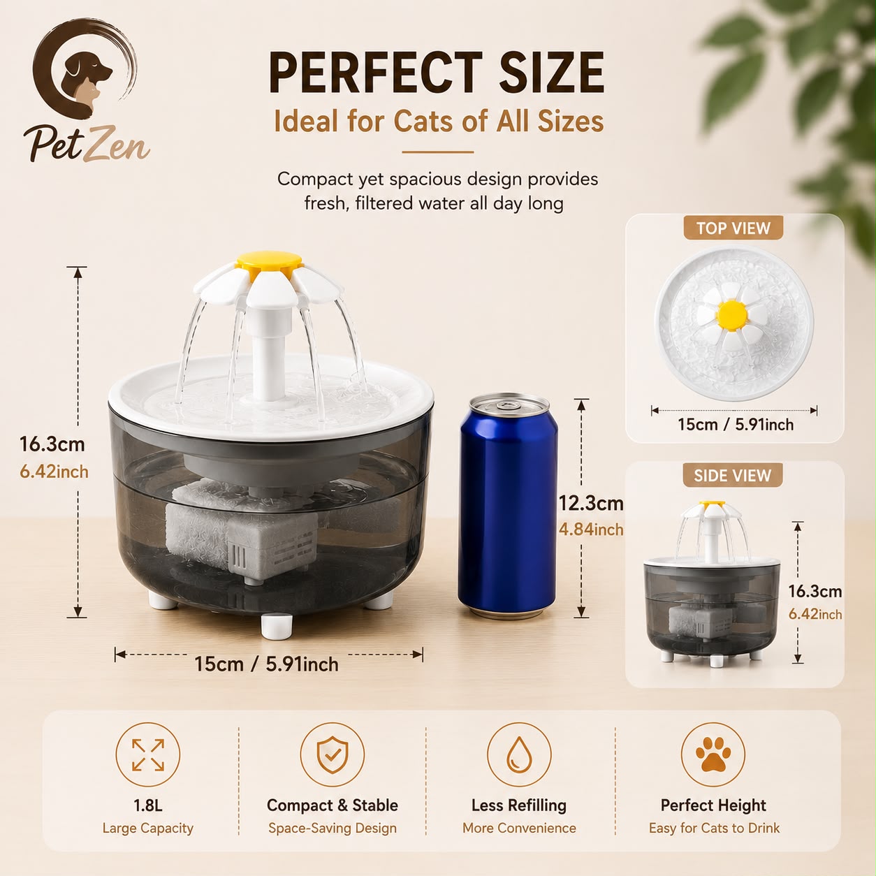 Automatic Cat Water Fountain – 1.8L Ultra-Quiet Filtered Water Dispenser - USB Electric