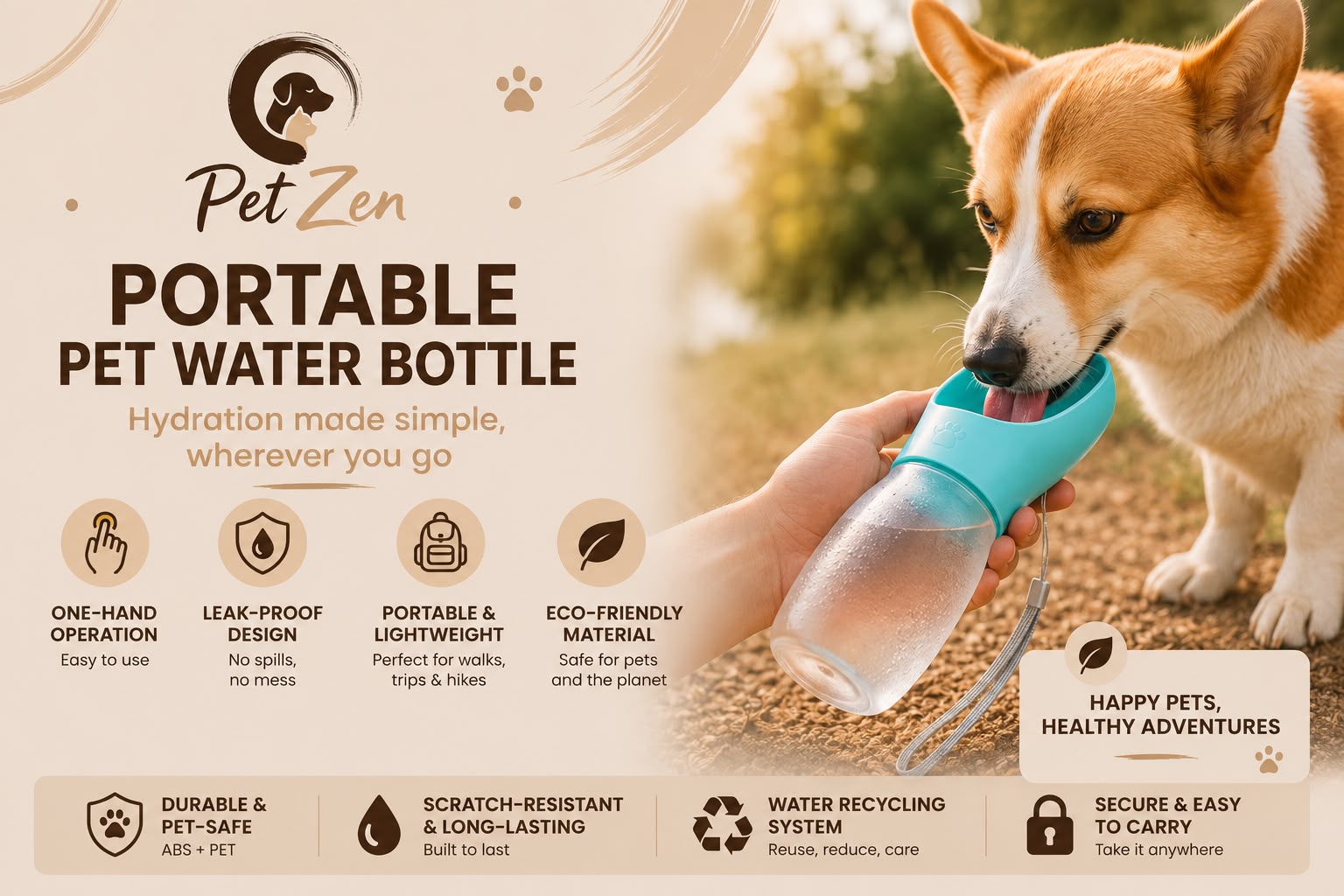 Portable Pet Water Bottle – Leakproof Travel Water Dispenser for Dogs & Cats