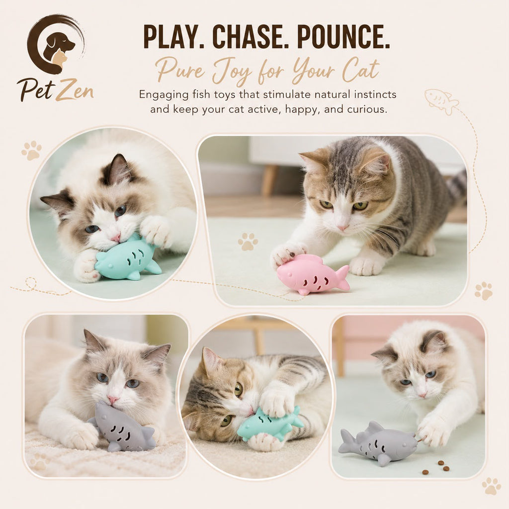 Interactive Silicone Fish Cat Toy – Treat Dispenser for Cats, Food Dispensing Chew & Play Toy