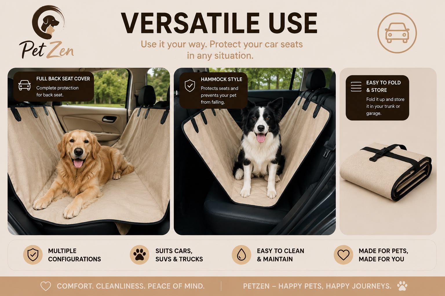 Waterproof 600D Oxford Dog Car Seat Cover – Heavy Duty SUV Trunk Protector & Cargo Liner