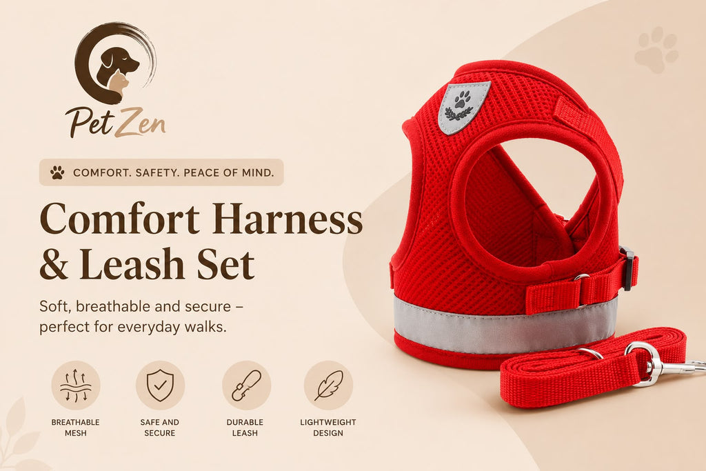 Breathable Reflective Cat & Dog Harness Set – Adjustable Vest with Leash