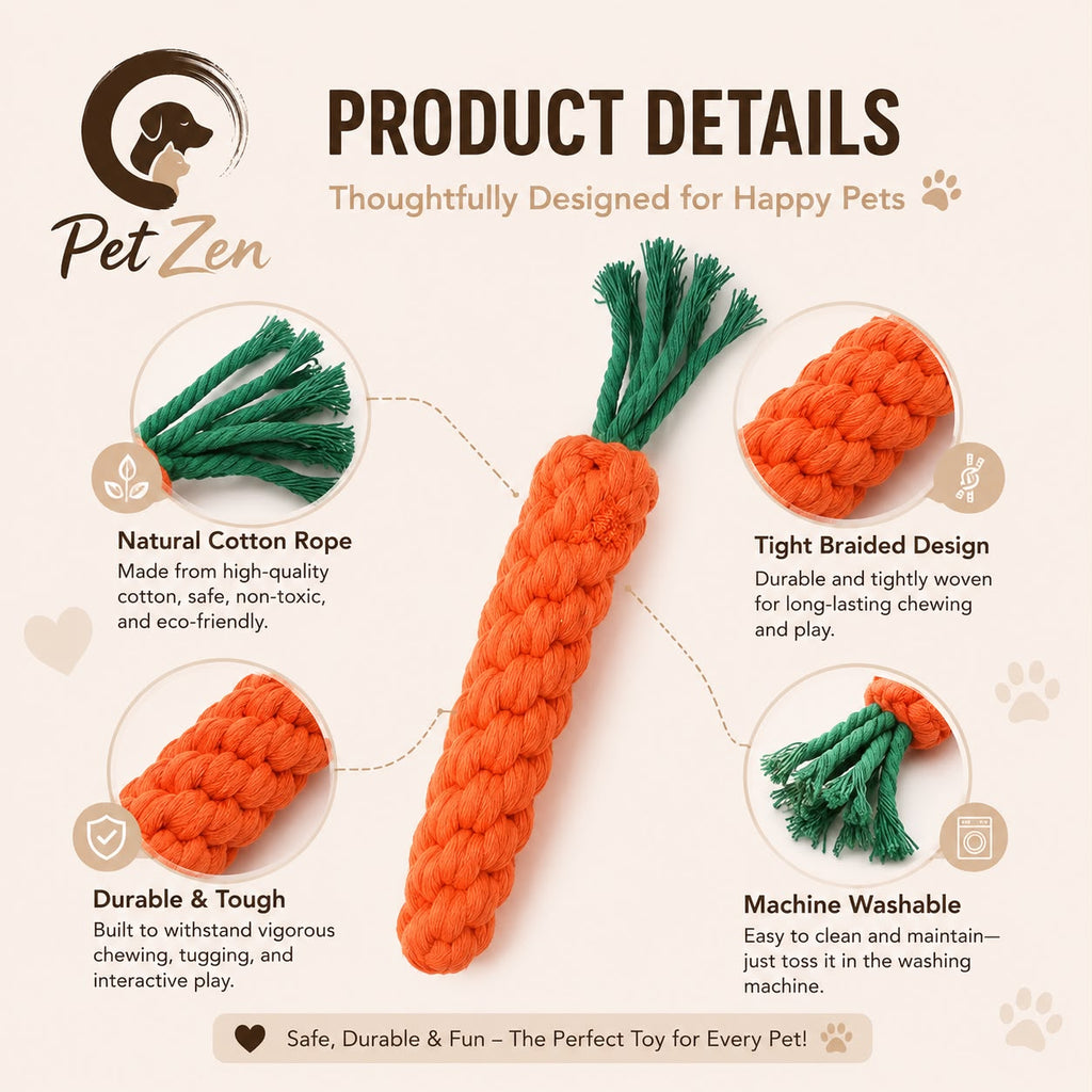 Premium Cotton Rope Carrot Dog Toy – Durable Chew & Teeth Cleaning Toy for Puppies & Small Dogs