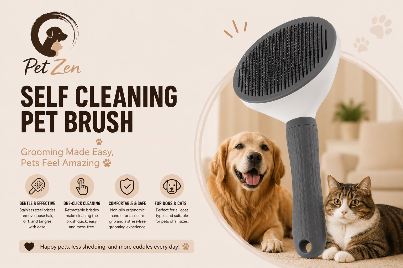 Self-Cleaning Pet Grooming Brush – Deshedding & Hair Removal Brush for Dogs & Cats