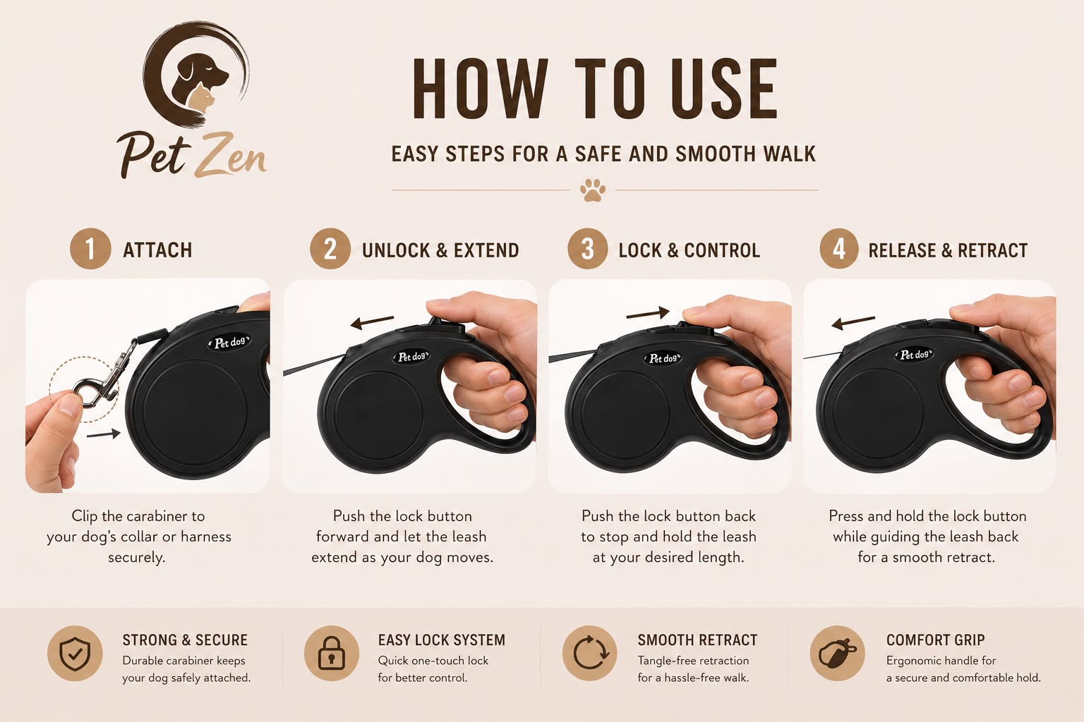 Premium 3m & 5m Retractable Leash for Small & Medium Dogs and Cats