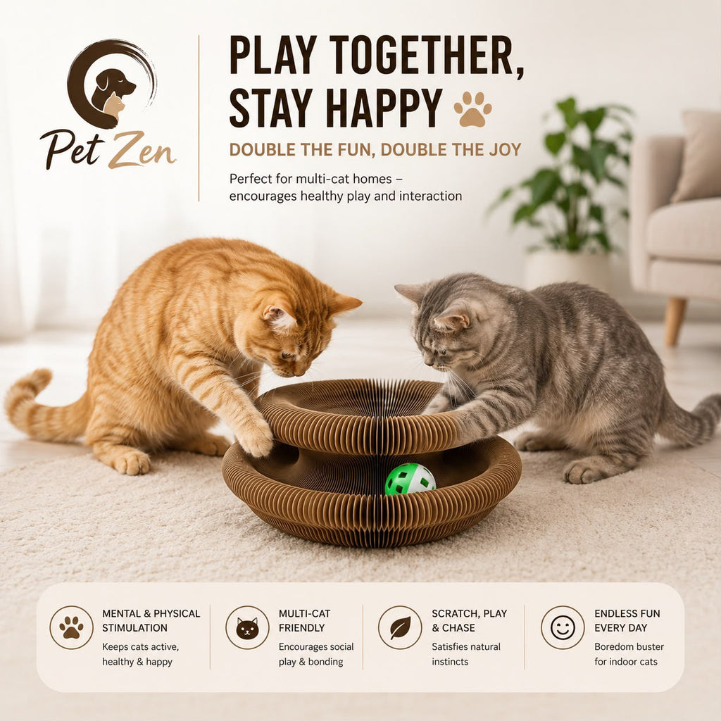 Interactive Foldable Cat Scratcher Toy with Ball – Corrugated Cardboard Scratch Pad for Indoor Cats