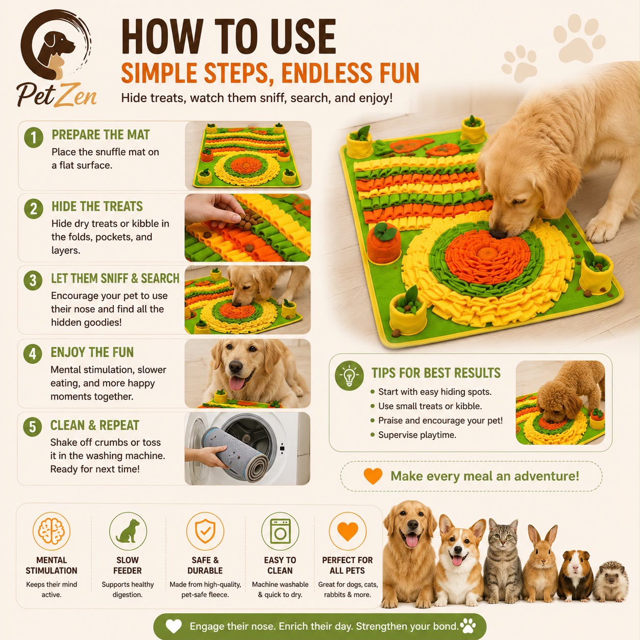 Interactive Dog Snuffle Mat – Slow Feeder Nosework Feeding Mat for Dogs & Cats
