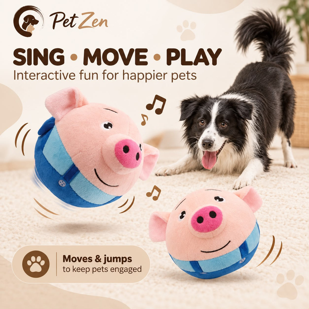 Interactive Moving Dog Ball Toy – Plush Bouncing, Sound & Vibration Toy for Indoor Play
