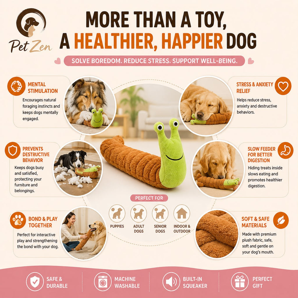 Interactive Snail Treat Toy for Dogs and Cats – Plush Slow Feeder Squeaky Toy
