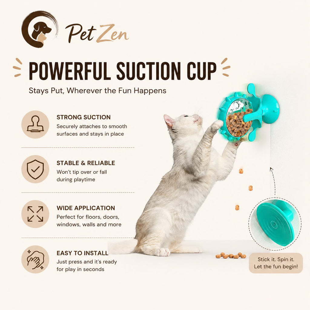 Interactive Cat Treat Dispenser Toy – Suction Cup Spinning Puzzle Feeder