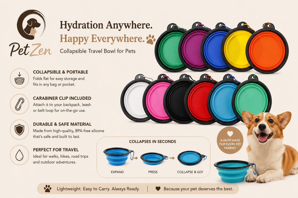 Collapsible Silicone Pet Bowl – Portable Travel Food & Water Bowl for Dogs & Cats