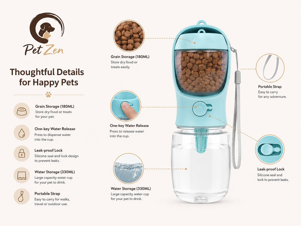 2-in-1 Portable Pet Water Bottle – Food & Water Travel Bottle for Dogs & Cats