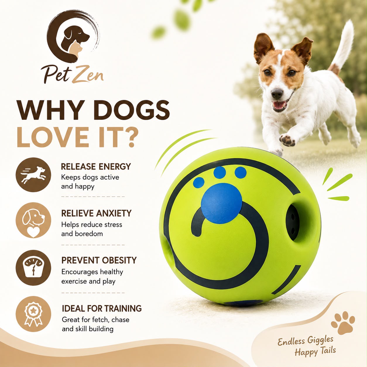 Interactive Giggle Ball for Dogs – No Battery Wobble Ball, Funny Sound Toy for Mental Stimulation, Training & Active Play