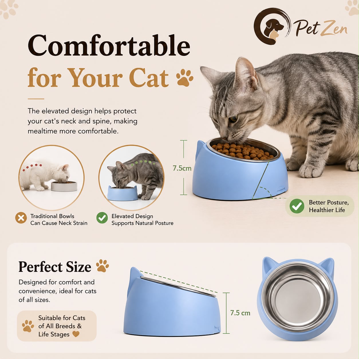 Stainless Steel Pet Bowl – 15° Tilted Non-Slip Bowl for Cats & Small Dogs