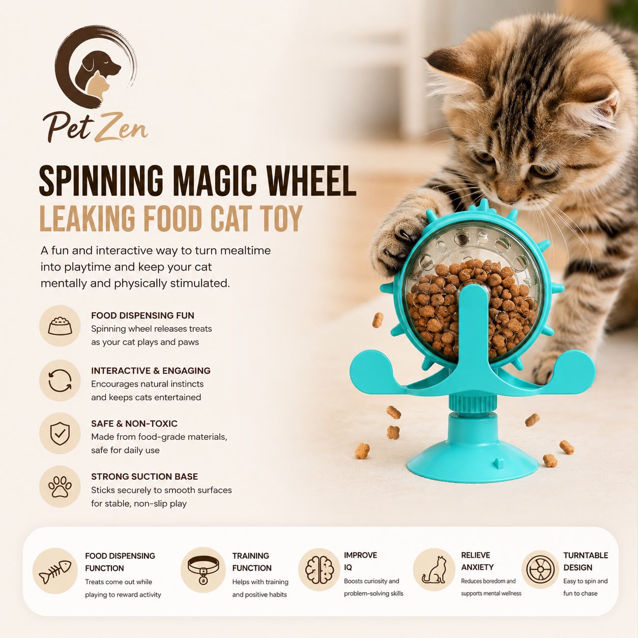 Interactive Cat Treat Dispenser Toy – Suction Cup Spinning Puzzle Feeder