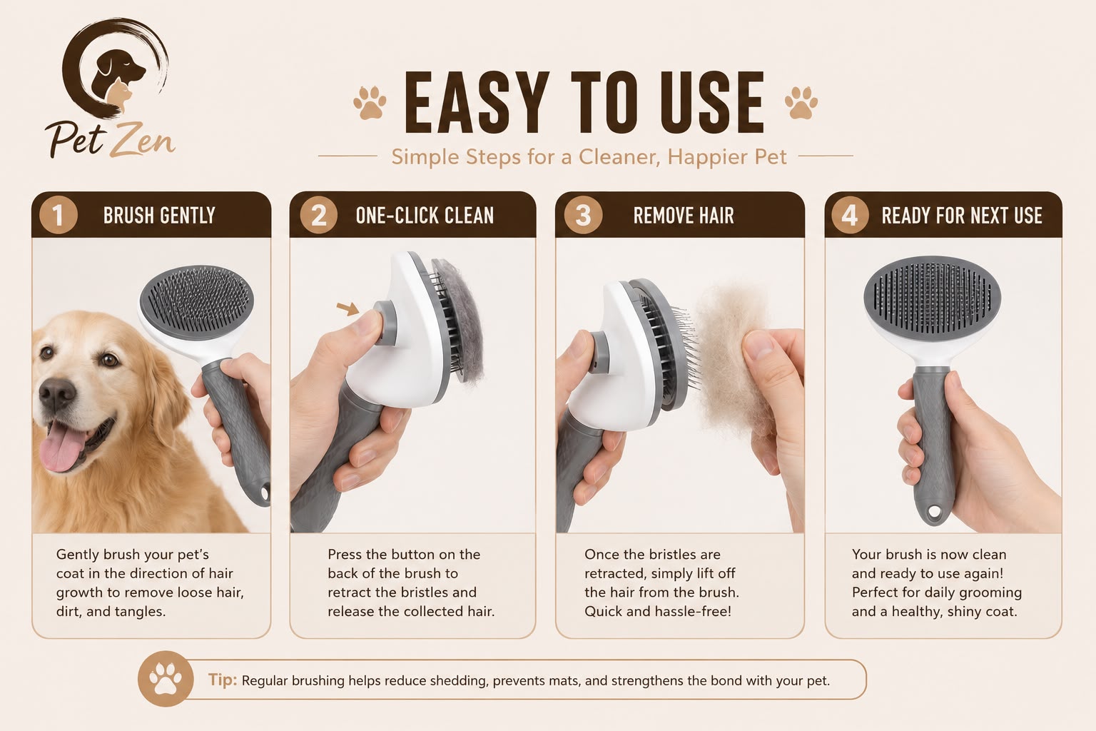 Self-Cleaning Pet Grooming Brush – Deshedding & Hair Removal Brush for Dogs & Cats