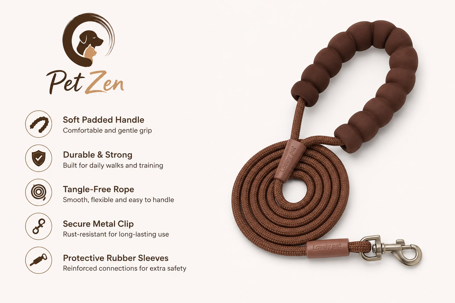 Premium Round Dog Leash – Heavy Duty Durable Rope for Small & Medium Dogs