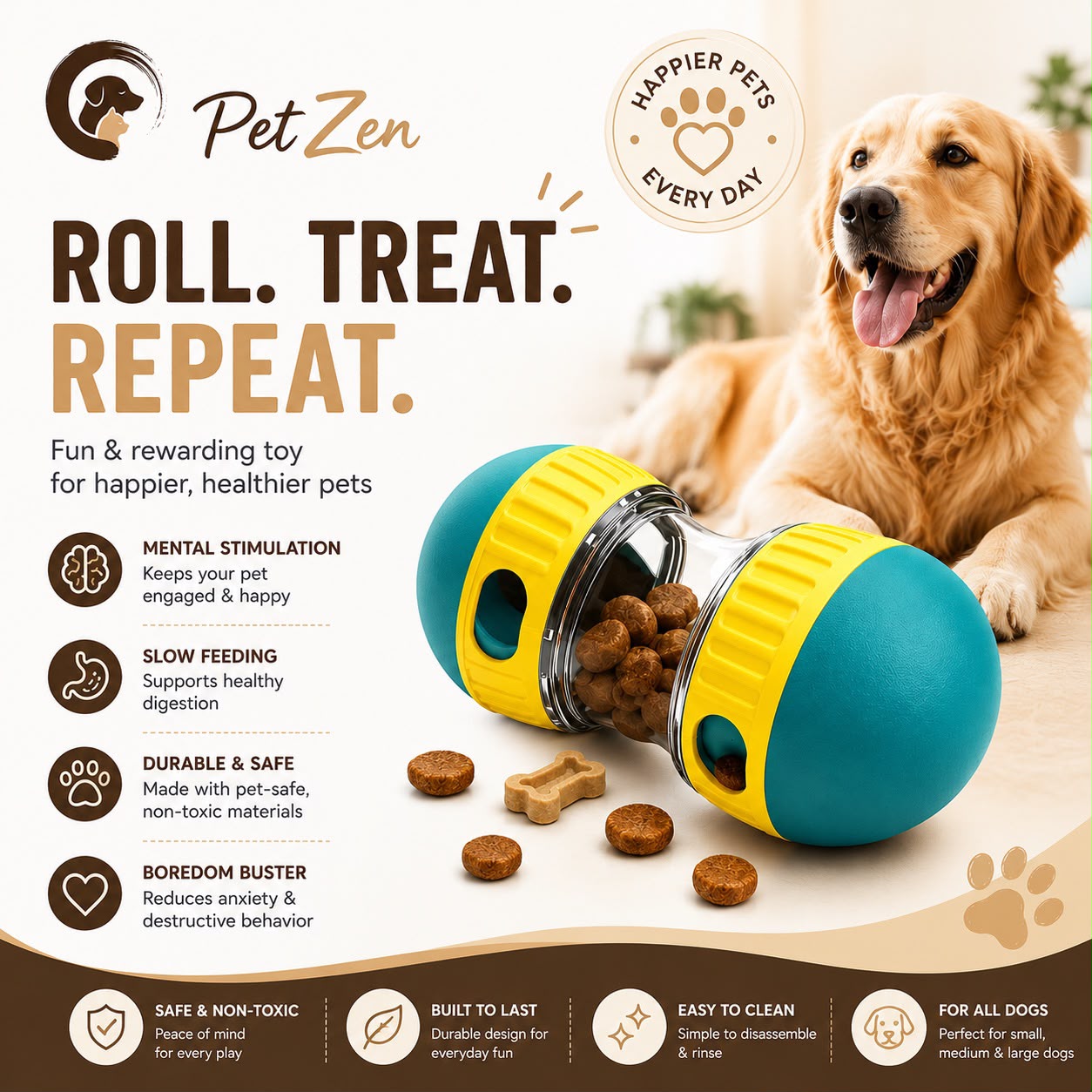 Interactive Dog Treat Dispensing Ball – Adjustable Slow Feeder Puzzle Toy for Mental Stimulation, IQ Training & Boredom Reli