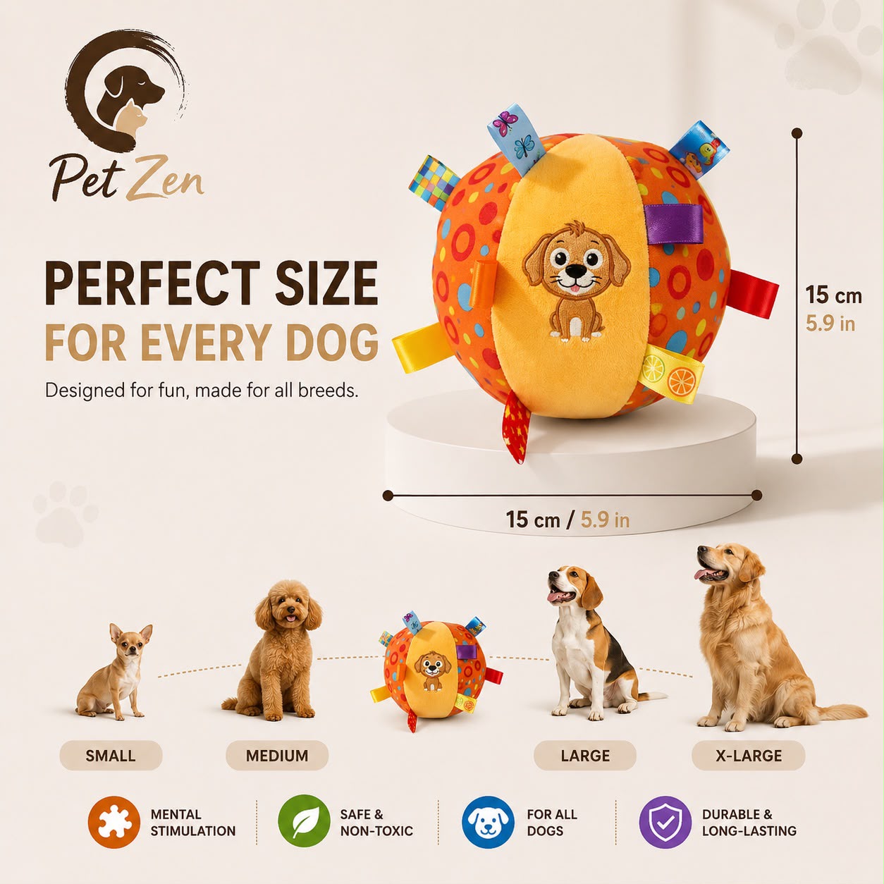 Plush Dog Squeaky Ball Toy – Interactive Soft Chew Toy with Bell Sound for Puppies, Small Dogs & Cats, Dental Cleaning & Indoor Play