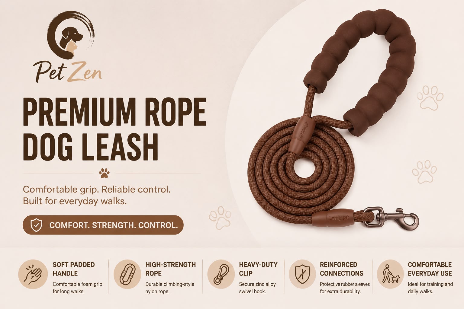Premium Round Dog Leash – Heavy Duty Durable Rope for Small & Medium Dogs