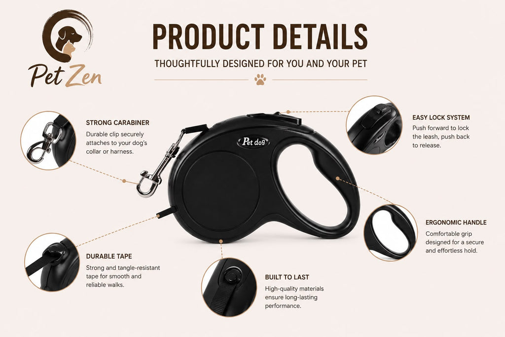 Premium 3m & 5m Retractable Leash for Small & Medium Dogs and Cats