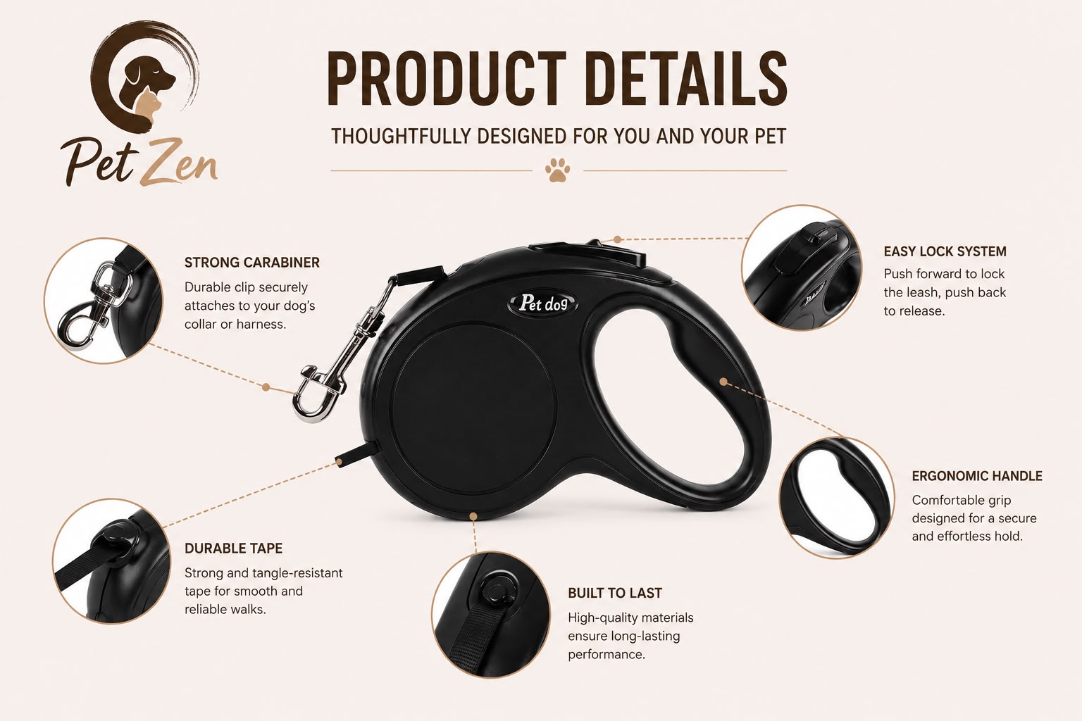 Premium 3m & 5m Retractable Leash for Small & Medium Dogs and Cats