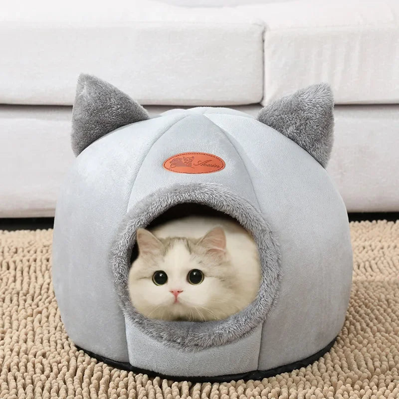 Warm Cat Cave Bed – Plush Indoor Pet House for Cats & Small Dogs