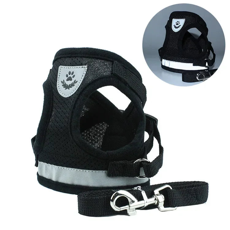 Breathable Reflective Cat & Dog Harness Set – Adjustable Vest with Leash