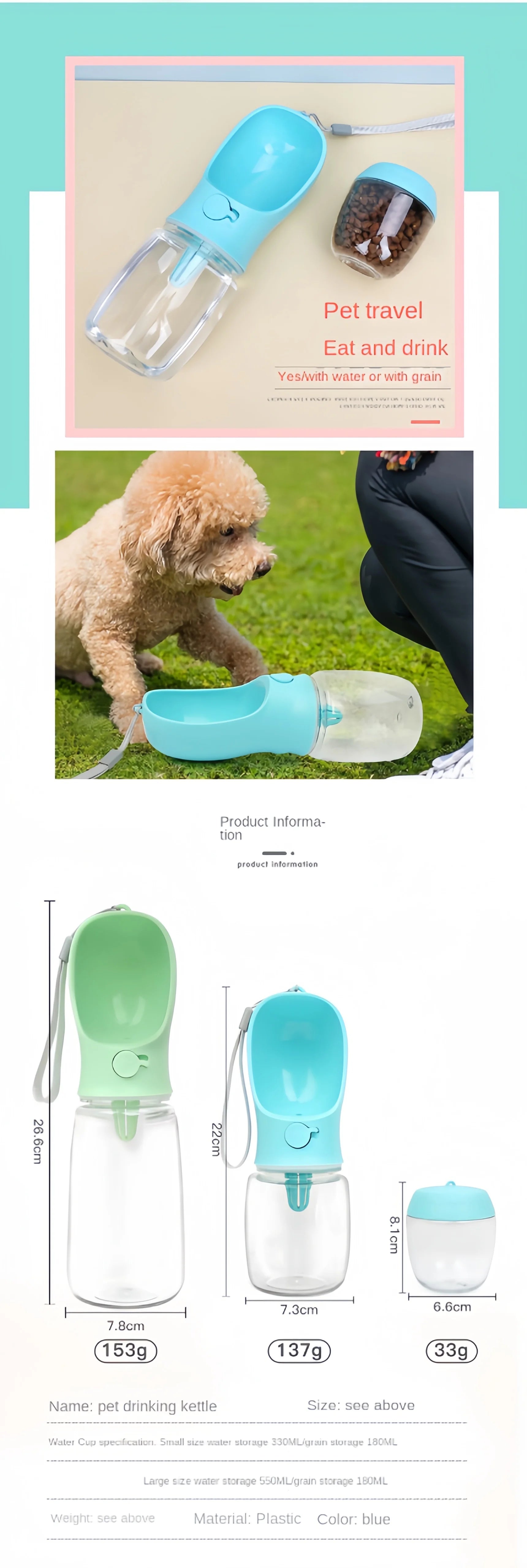 2-in-1 Portable Pet Water Bottle – Food & Water Travel Bottle for Dogs & Cats