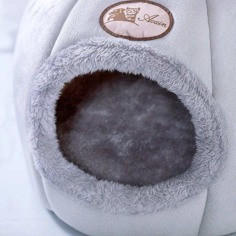 Warm Cat Cave Bed – Plush Indoor Pet House for Cats & Small Dogs