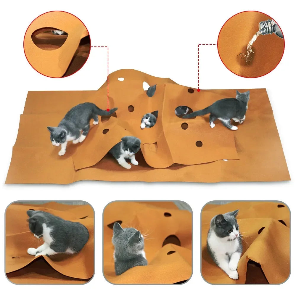 Interactive Cheese Cat Play Mat – Hide & Seek Felt Activity Mat for Indoor Cats