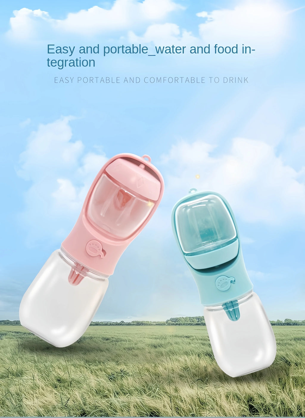 2-in-1 Portable Pet Water Bottle – Food & Water Travel Bottle for Dogs & Cats