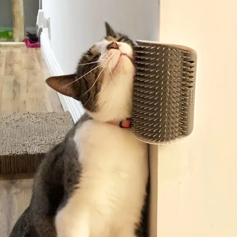 Wall Mounted Cat Self Groomer Brush – Corner Massage & Shedding Comb for Indoor Cats