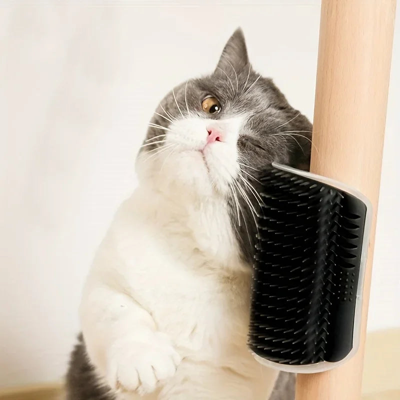 Wall Mounted Cat Self Groomer Brush – Corner Massage & Shedding Comb for Indoor Cats