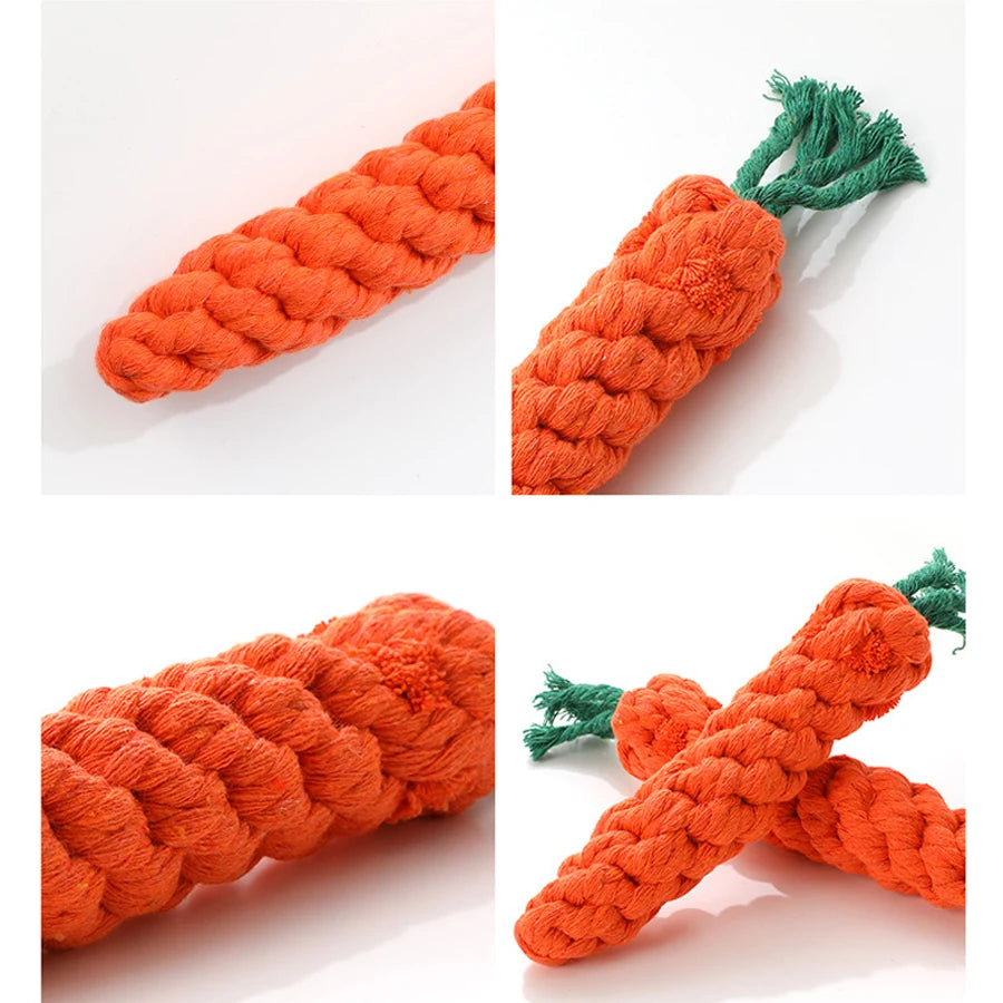 Premium Cotton Rope Carrot Dog Toy – Durable Chew & Teeth Cleaning Toy for Puppies & Small Dogs