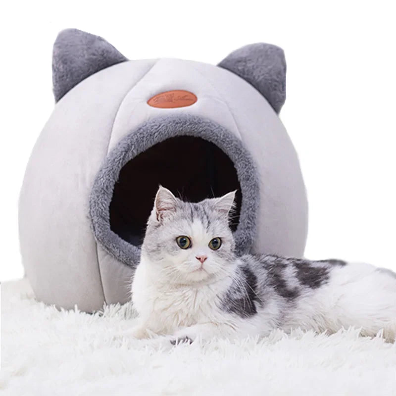 Warm Cat Cave Bed – Plush Indoor Pet House for Cats & Small Dogs