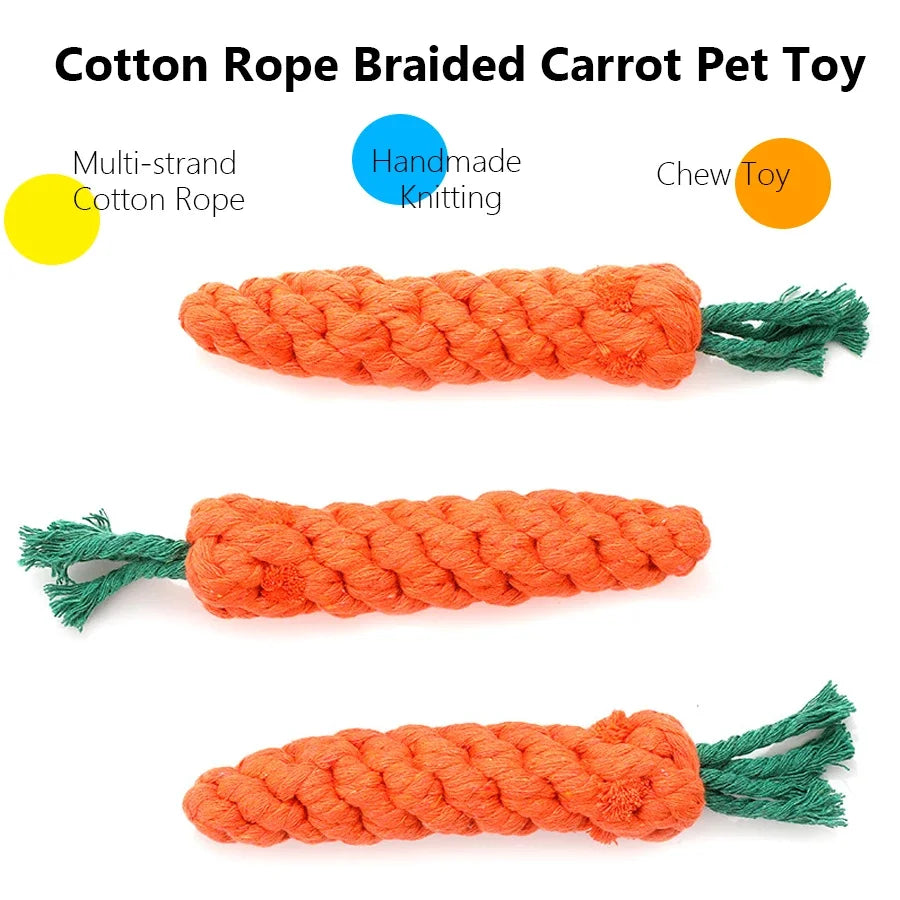 Premium Cotton Rope Carrot Dog Toy – Durable Chew & Teeth Cleaning Toy for Puppies & Small Dogs