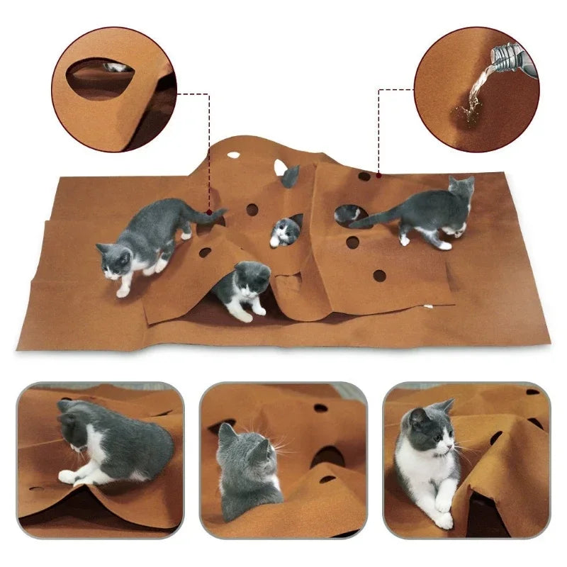 Interactive Cheese Cat Play Mat – Hide & Seek Felt Activity Mat for Indoor Cats