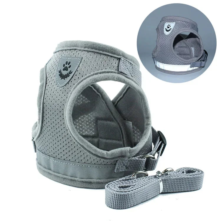 Breathable Reflective Cat & Dog Harness Set – Adjustable Vest with Leash
