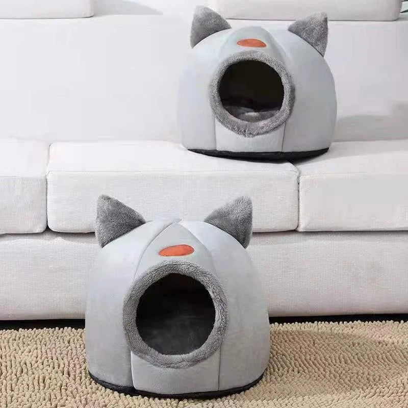 Warm Cat Cave Bed – Plush Indoor Pet House for Cats & Small Dogs