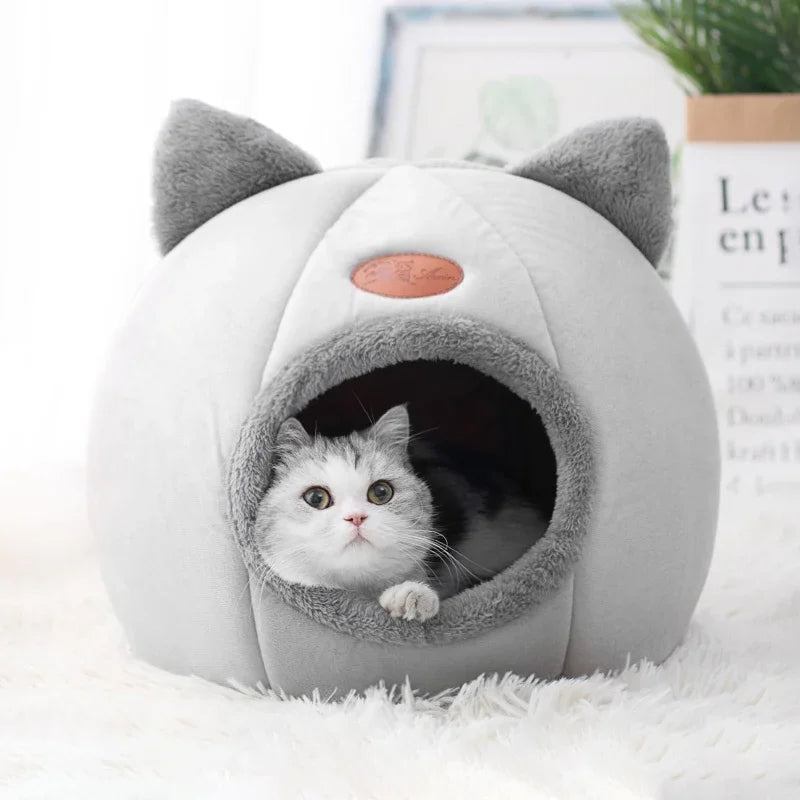 Warm Cat Cave Bed – Plush Indoor Pet House for Cats & Small Dogs
