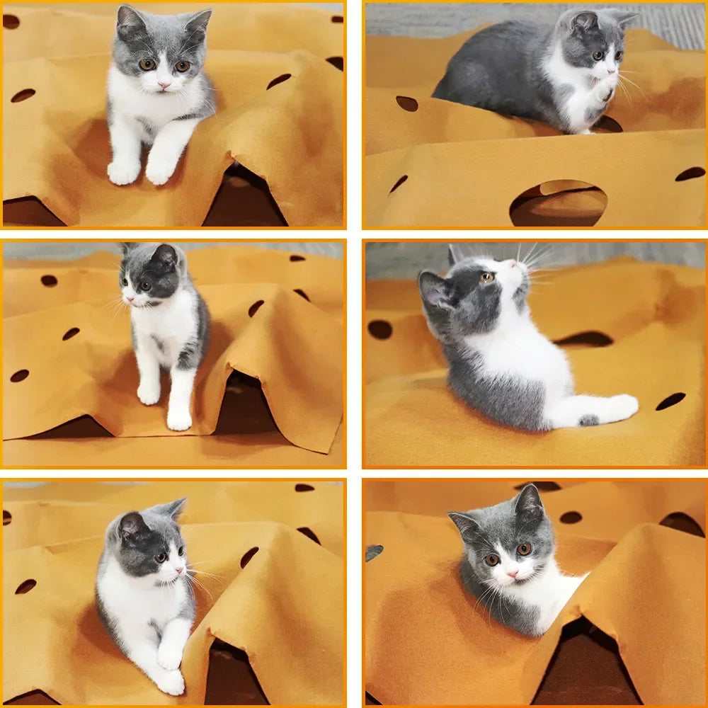Interactive Cheese Cat Play Mat – Hide & Seek Felt Activity Mat for Indoor Cats